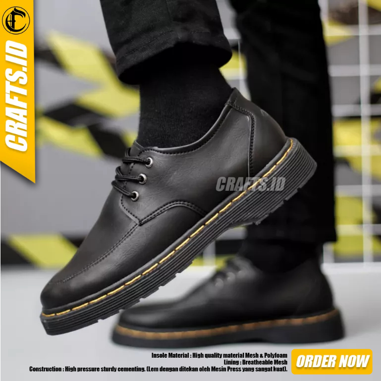Sepatu Docmart Pantofel Pria Low Boots Hitam Kerja Original Crafs Markis