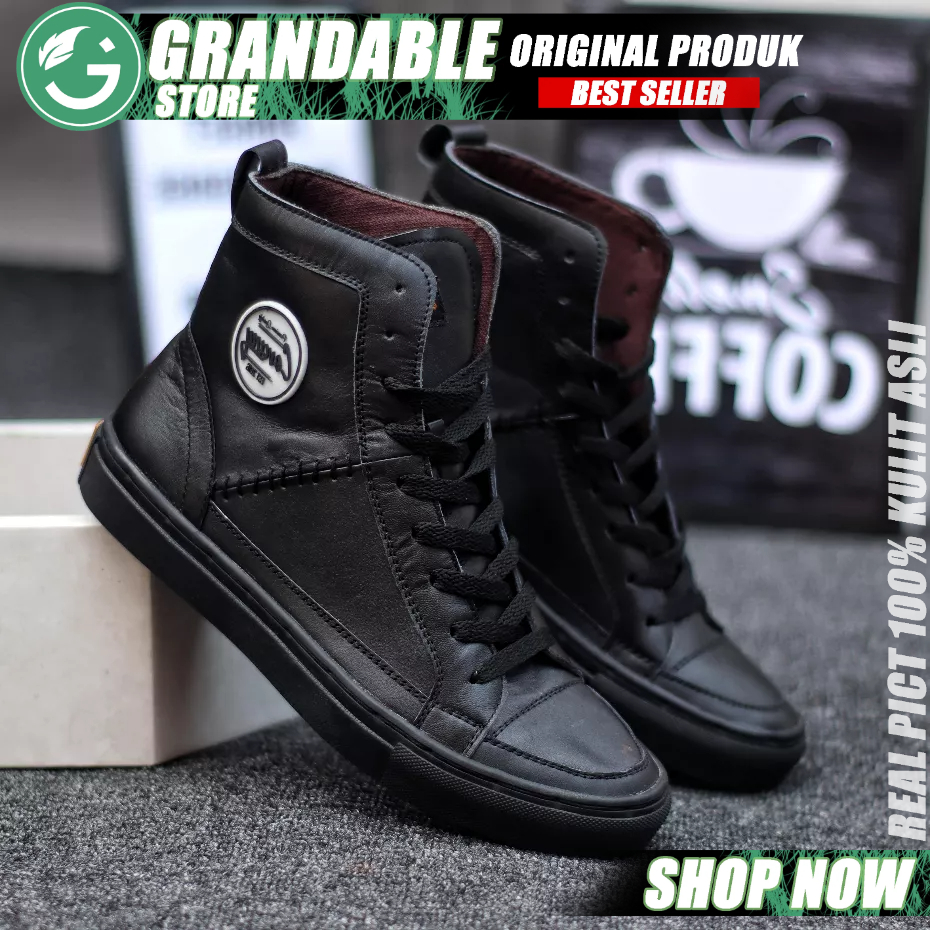 Sepatu Casual Boots Sneakers Kulit Asli Hitam Pria - DANTE HIGH
