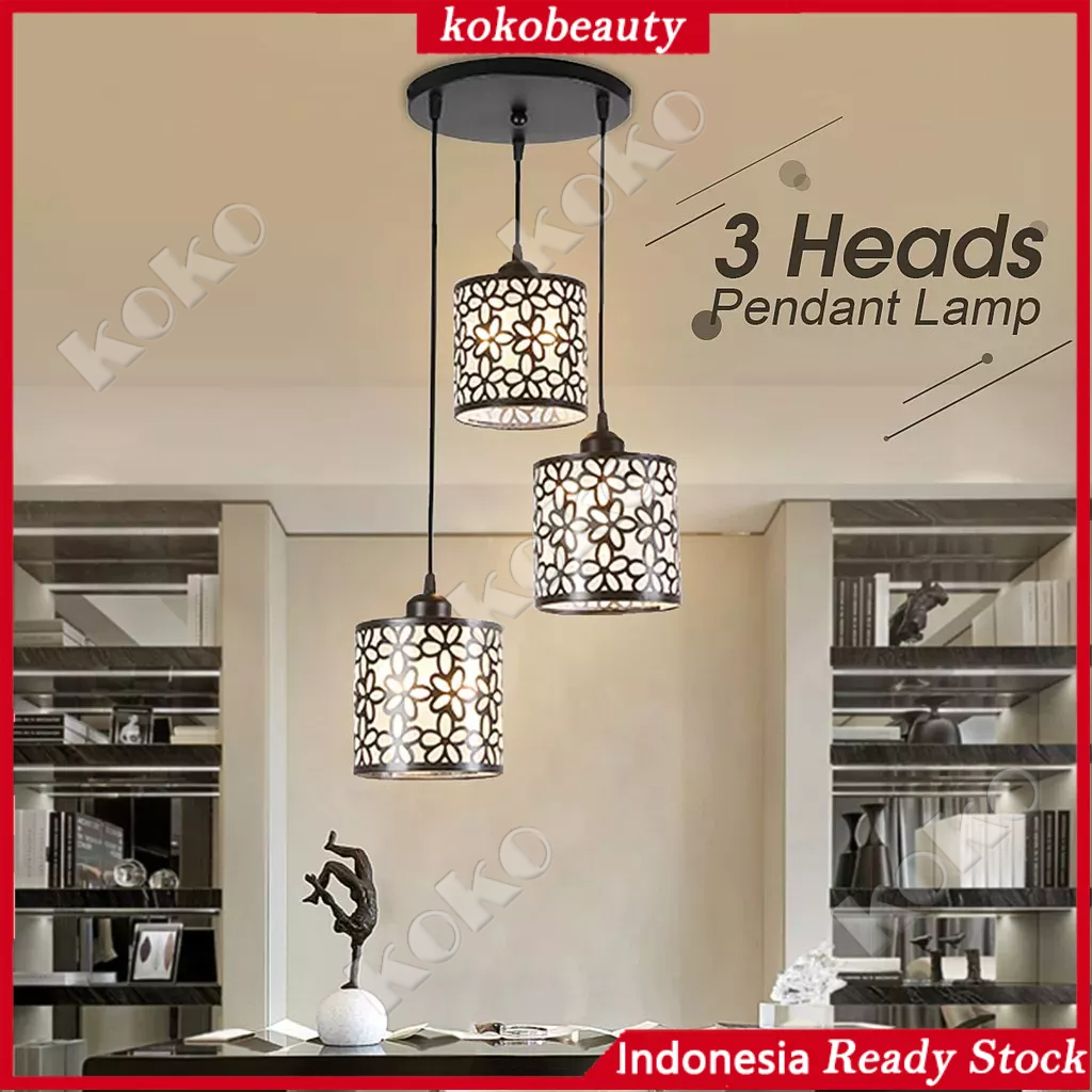 【Penjual Lokal】 3 Lampu Gantung LED Minimalis 3 in 1 Modern Bentuk Kelopak untuk Dekorasi Ruang Makan Hitam