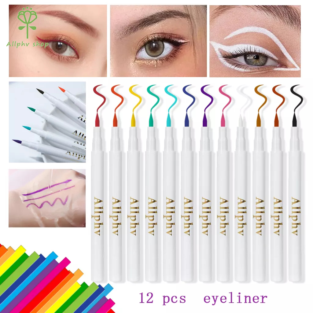 【Baru】ALLPHV 12PCS Colorful liquid Eyeliner putih Long Wear Matte Eye Liner Makeup Cosmetics