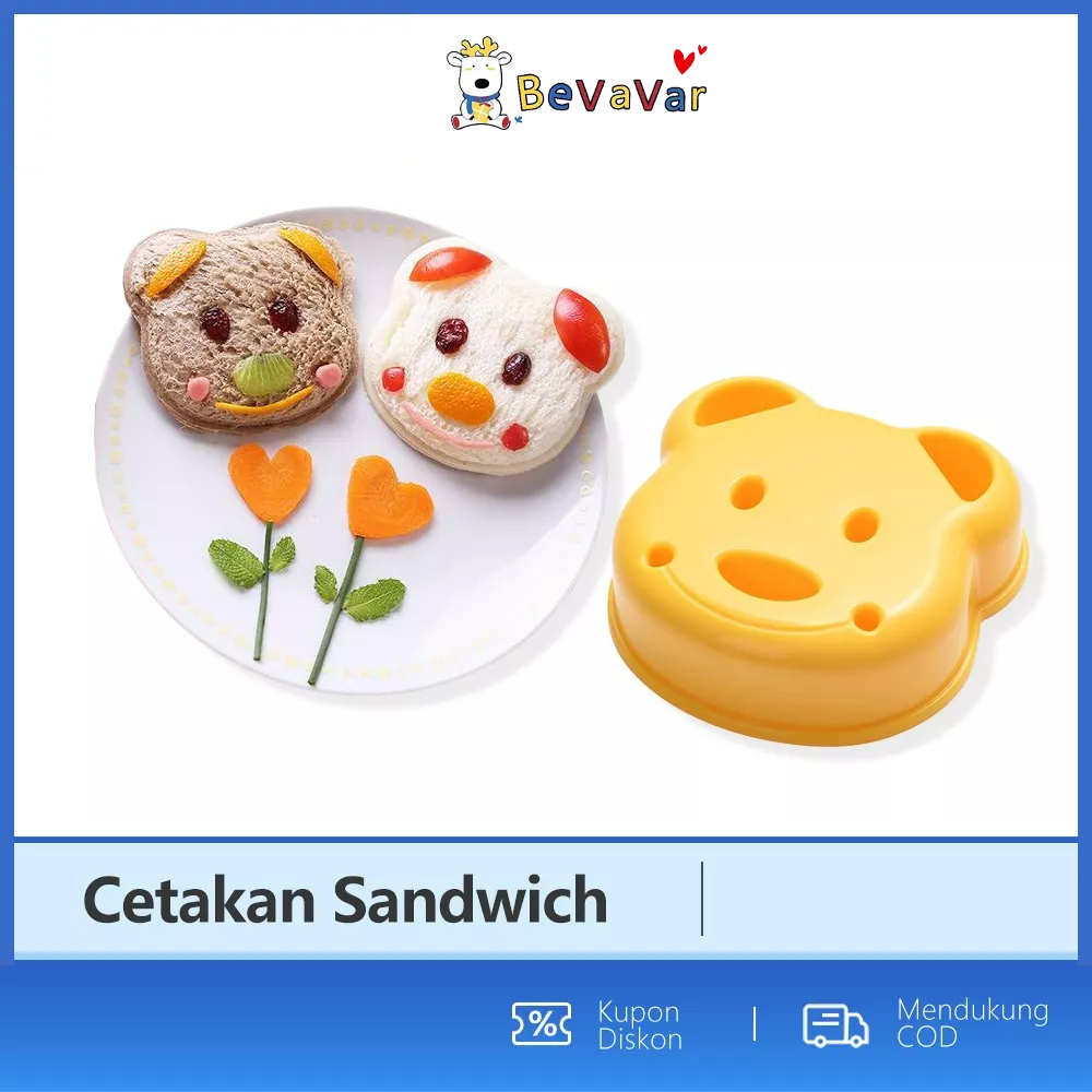 BEVAVAR Cetakan Roti Tawar Karakter Bear Beruang/Cetakan Roti Sandwich Bakar Kukus Cetakan Bekal Anak