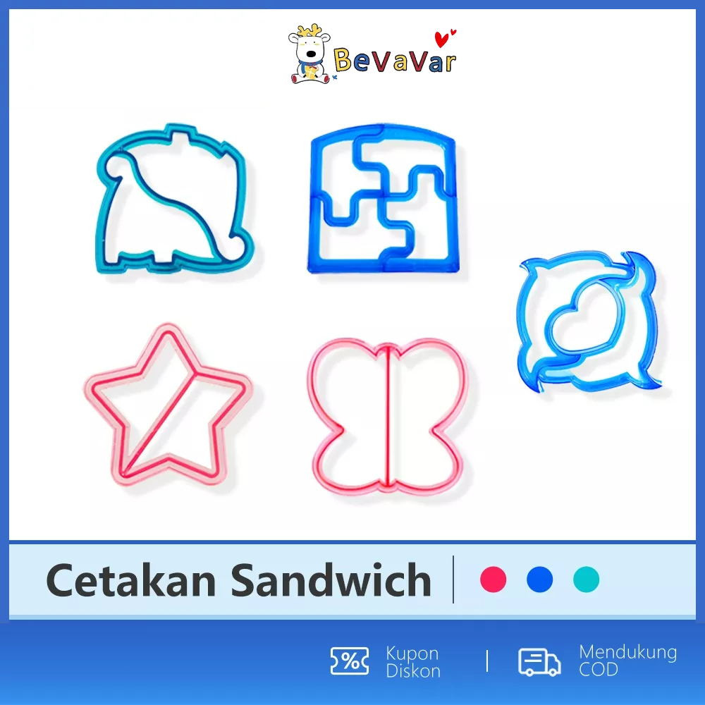 BEVAVAR Diy Cetakan Pemotong Roti Sandwich Tawar /Cetakan Roti Bekal Anak Lucu/Sandwich Cutter