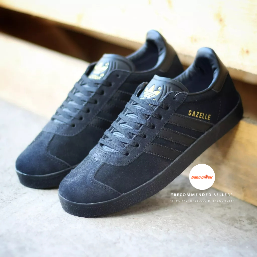 PROMO Sepatu Sneakers Murah | Adidas Gazelle Suede Leather Black Premium TOP Quality, Bahan Kulit Suede, Harga Termurah