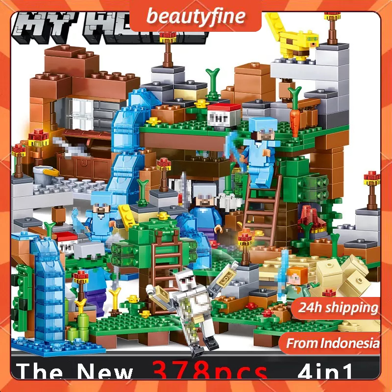 【Penjual Lokal】Mainan Block MY WORLD Mainan Anak Brick Mainan Anak Laki Laki Minicraft Brick 378 PCS 4 IN My World Village Mainan Brick Blok Bangunan DIY Mainan Pendidikan Batu Bata Hadiah Anak