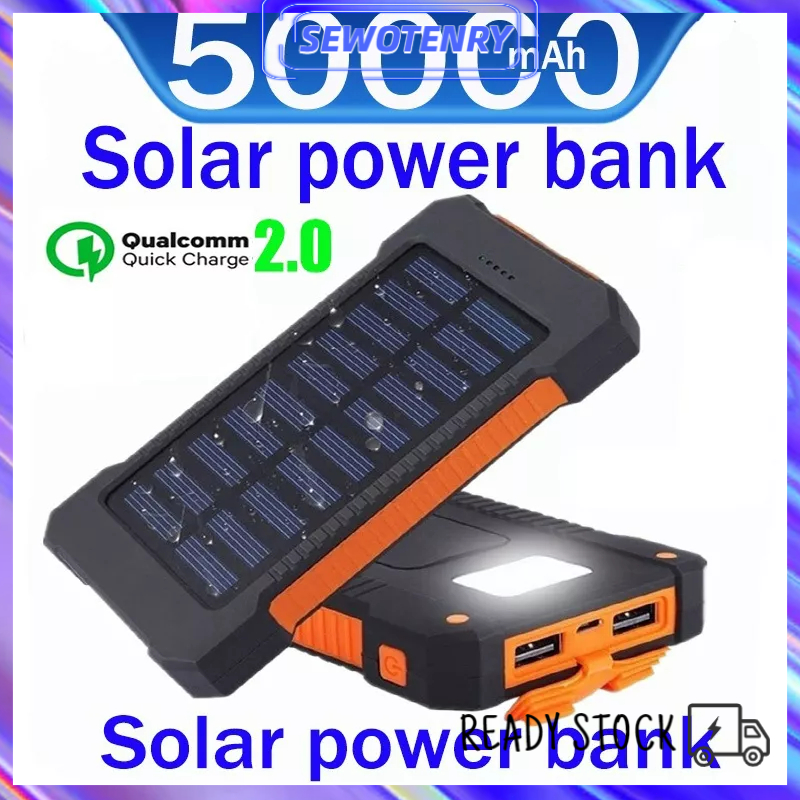 【COD】50000 mAh Powerbank Solar Cell Tenaga Matahari Dual USB Flashlight Daya Ponsel