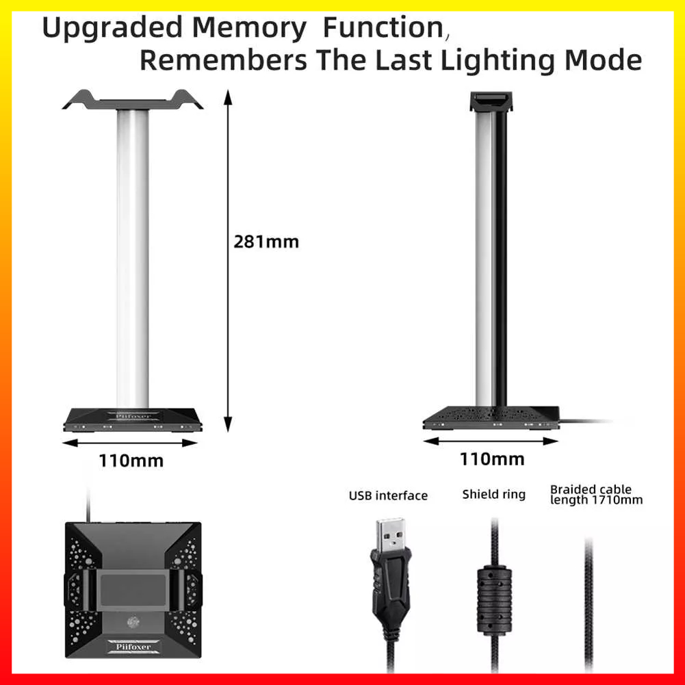 Rak Gantungan Dudukan Headset Headphone Game Outlet Meja Led Light Bar Stand Rgb Piifoxer EB02 - 7CSK1HBK