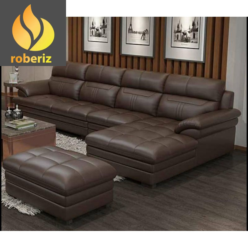 SOFA MINIMALIS LETER L FULL KULIT PREMIUM MODERN RUANG TAMU MEWAH