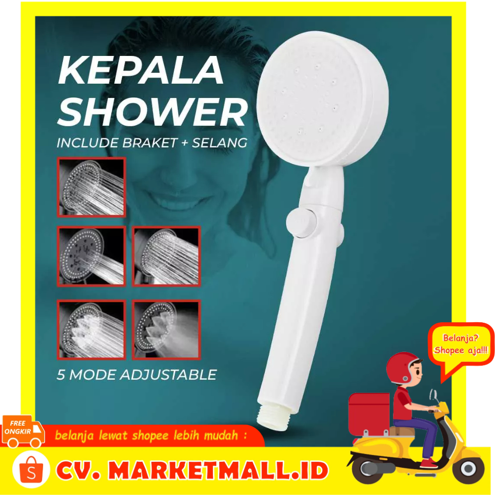 Set Kepala Shower Kepala Pancuran Genggam Tekanan Tinggi 5 Pengaturan Semprotan SOHE SH24 - 7CHXD2WH