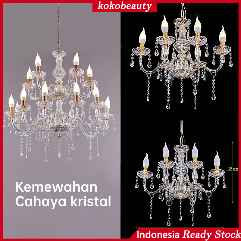 【Penjual Lokal】Lampu Gantung Kristal Akrilik Isi 6/8/8+4 Bohlam Termasuk Bohlam LED Hanging Candlelier Lampu Gantung Dekoras Termasuk Lampu kristal pernikahan Lampu gantung mewah 24 jam pengiriman!!