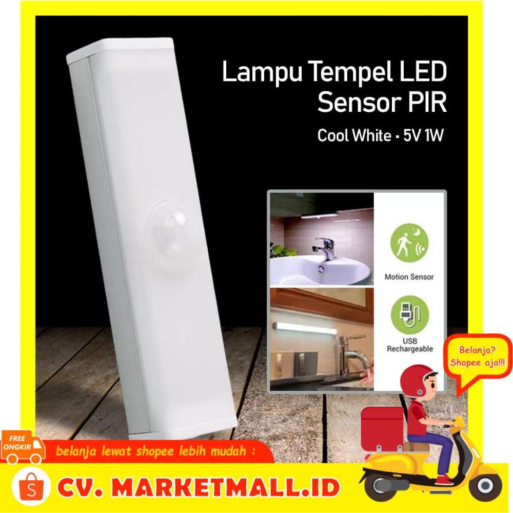 Lampu Tempel LED Darurat Sensor Gerak PIR Kabinet Lemari Dapur Tempat Tidur USB Isi Ulang 5V 1W Plutus Y191 - 7RLLDKWH