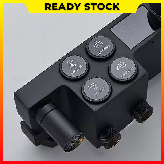 Set Kepala Pancuran Shower Kamar Mandi Panas dan Dingin Led Display Digital Besi Tahan Karat 4 Fungsi Rainfall Shower System Dengan Rak Kamar Mandi SAFLIHCAR 4DHC - 7RHK0IBK