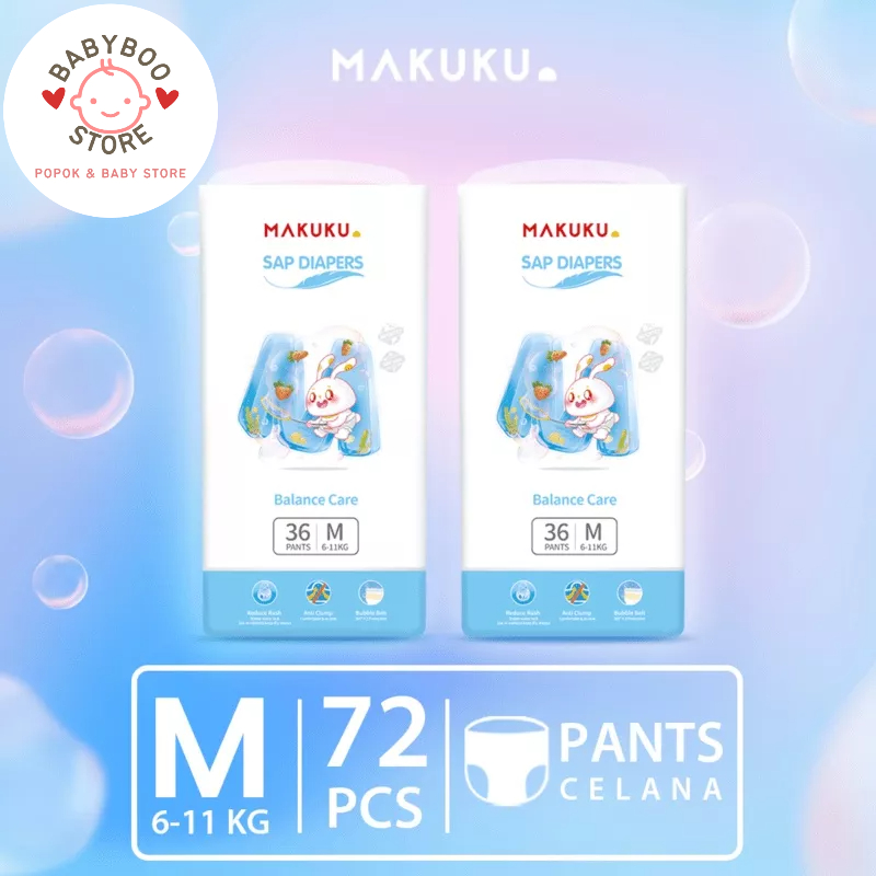 MAKUKU SAP Diapers Balance Care NB/S/M/L/XL/XXL x 2 Pack Popok Celana/Perekat Anti Gumpal Dan Mencegah Ruam