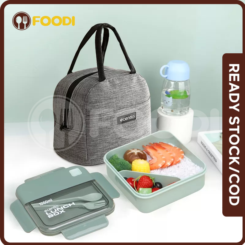 ecentio &amp; FOODI Kecil Tas Bekal Lunch Bag Cooler Tas Tempat Makan Kotak Makan tahan panas/Totebag lunch box piknik polos