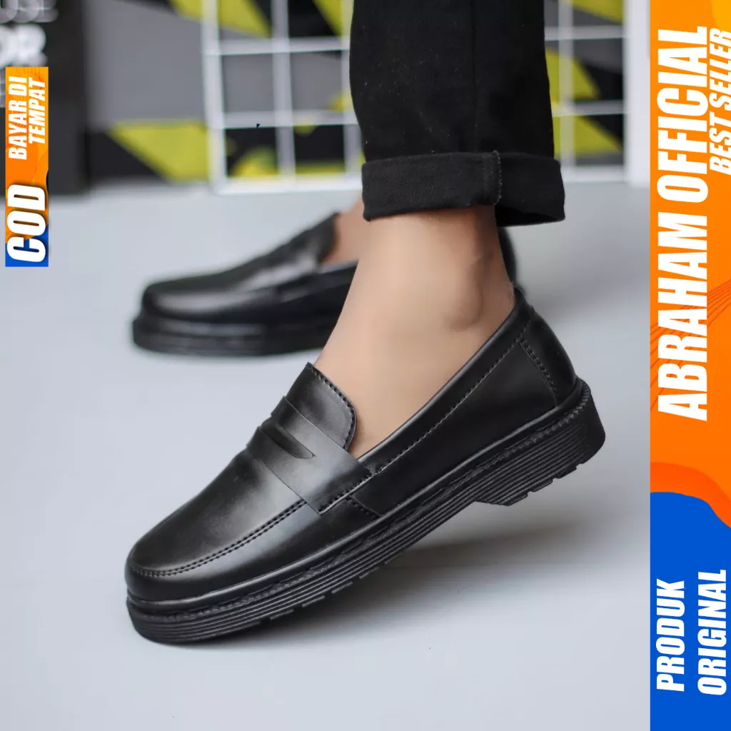 ABRAHAM Sepatu Formal Pantofel Oxford Hitam Docmart Pria