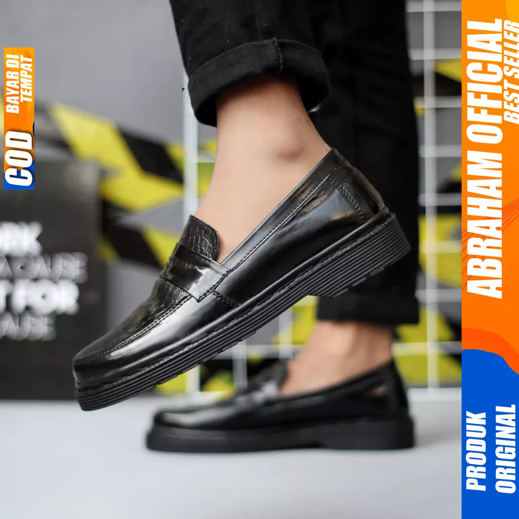 Sepatu Docmart Loafers Hitam Formal Pantofel Kulit Pu Kerja Pria