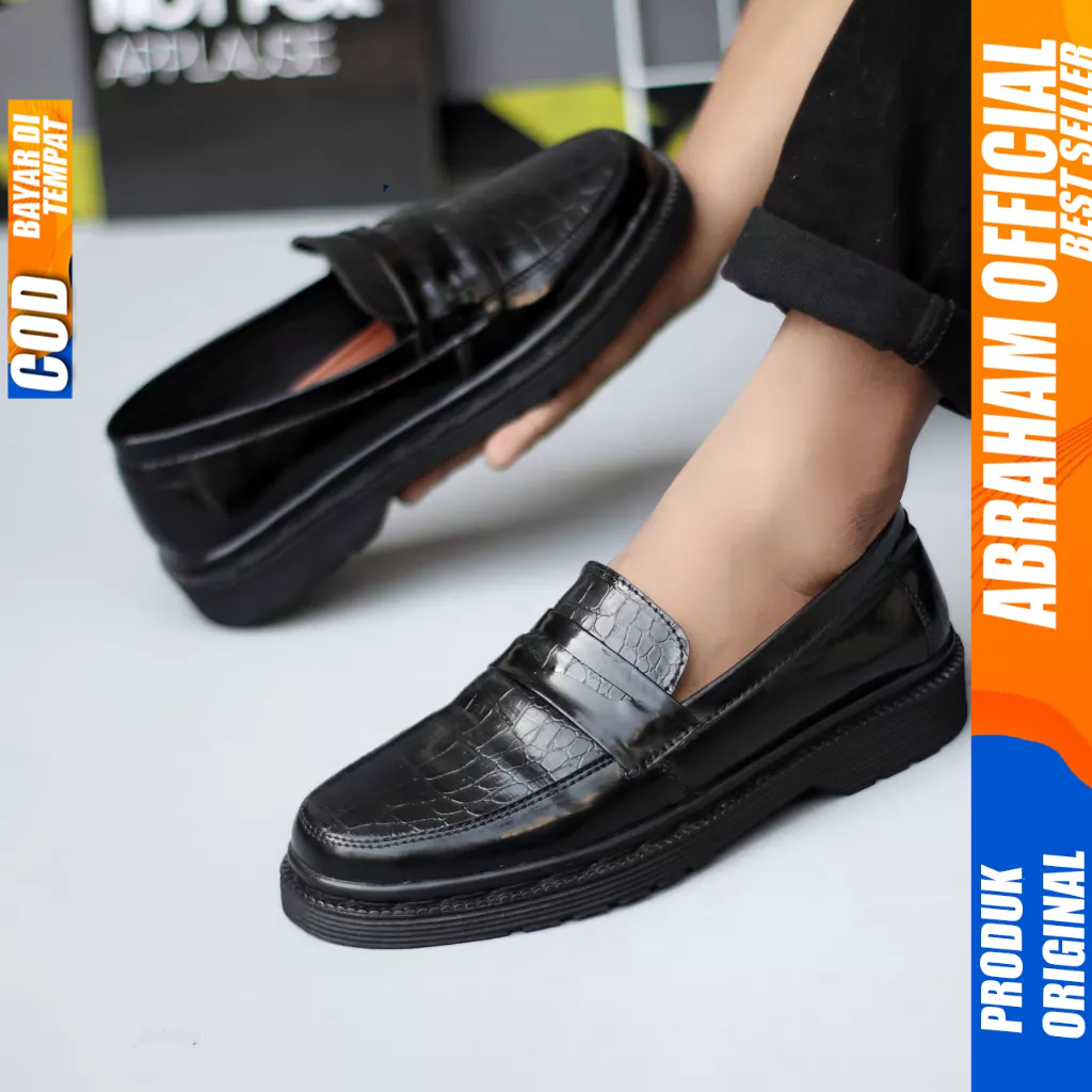 Sepatu Docmart Loafers Hitam Formal Pantofel Kulit Pu Kerja Pria