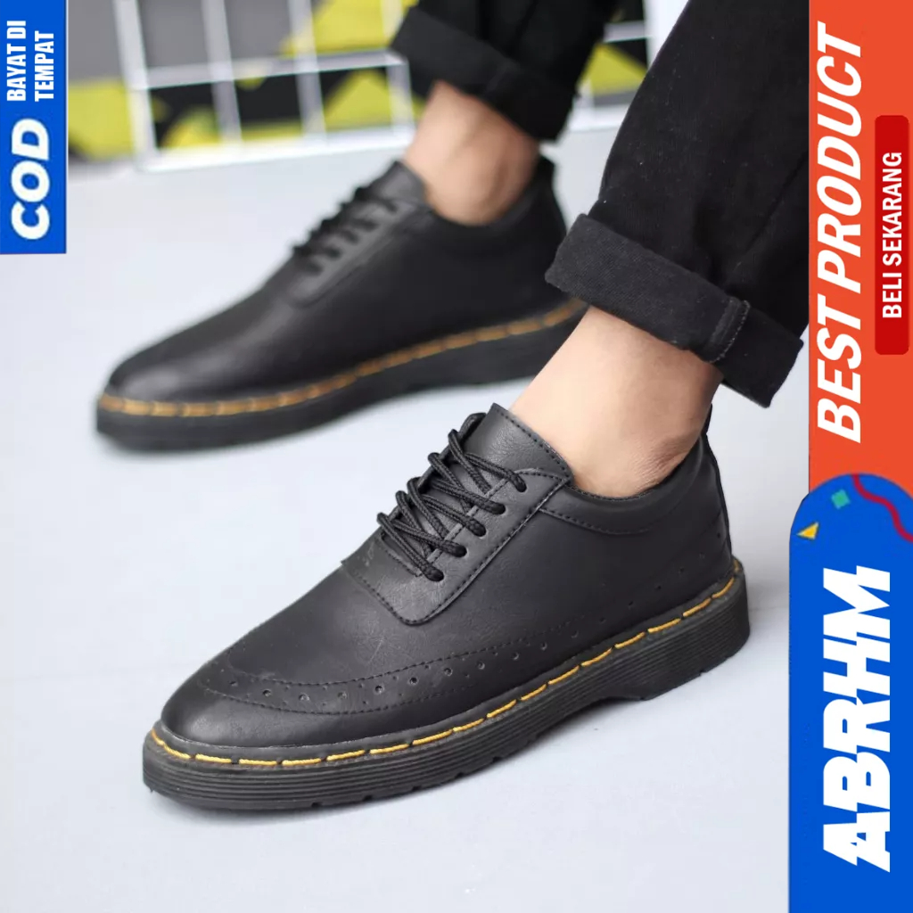 ABRHM Sepatu Formal Pantofel Hitam Casual Kerja Pria