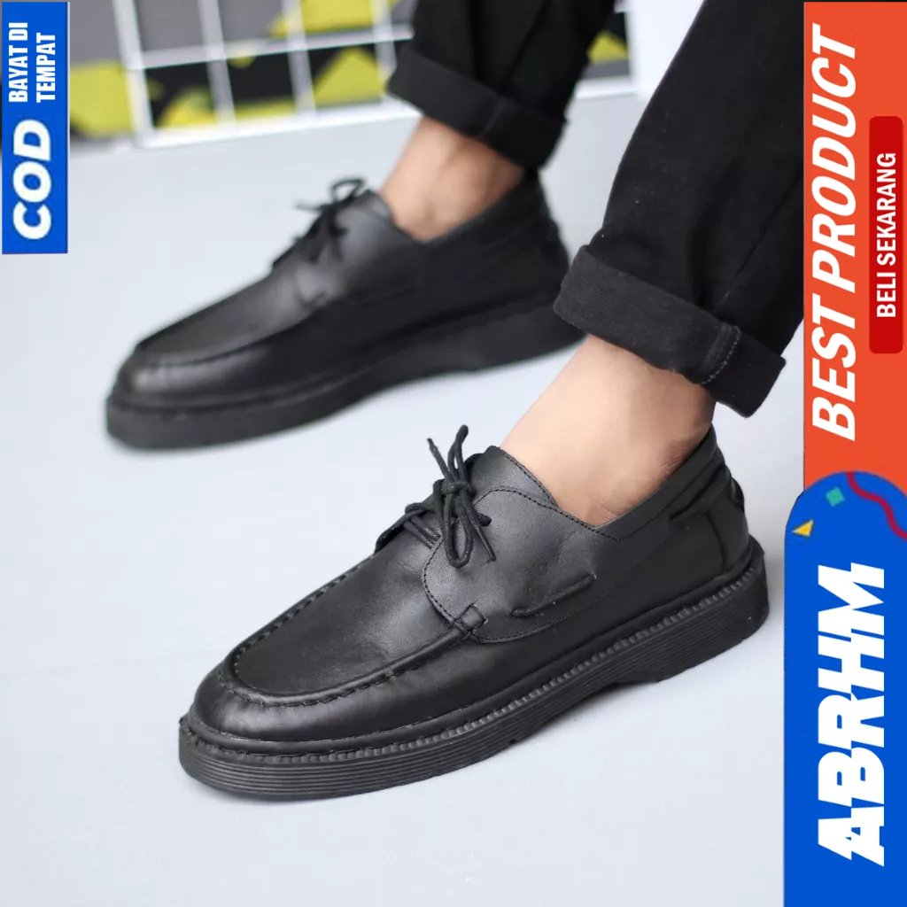 ABRHM Sepatu Formal Pantofel Kulit Asli Oxfrod Kerja Hitam Pria