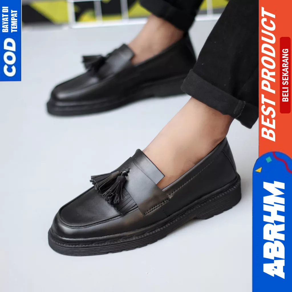 ABRHM Sepatu Docmart Penny Loafers Casual Pantofel Hitam Formal Pria