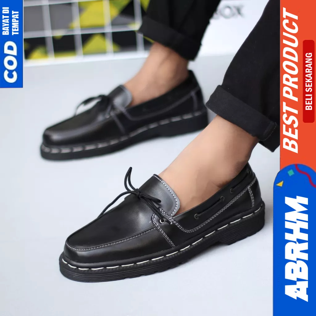 ABRHM Sepatu Formal Loafers Docmart Hitam Casual Kerja Pria