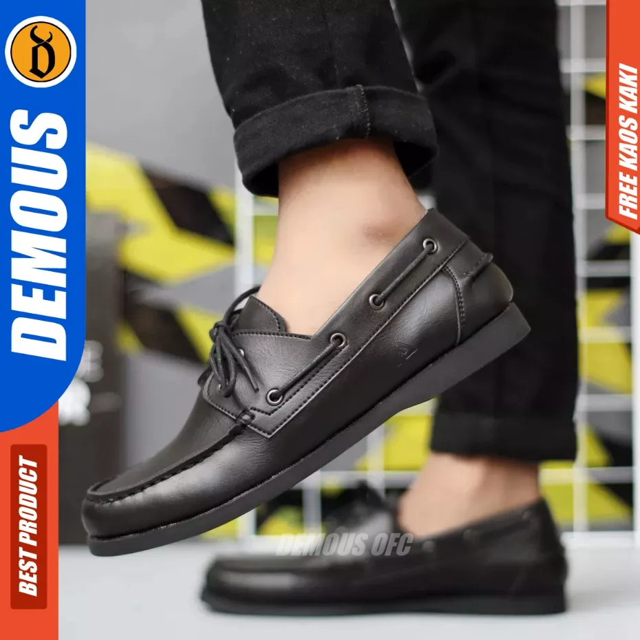 DEMOUS Arind - Sepatu Formal Casual Tali Hitam Kulit PU Pria