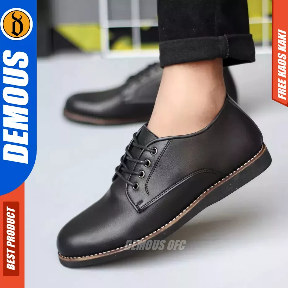 DEMOUS -  Sepatu Formal Casual Pantofel Hitam Kulit PU Pria