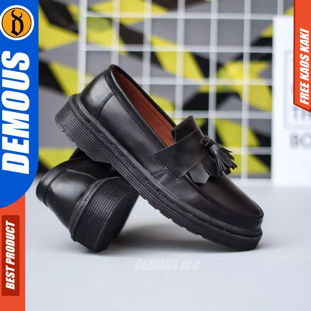 Demous Daimon - Sepatu Docmart Loafers Pantofel Hitam Kerja Pria