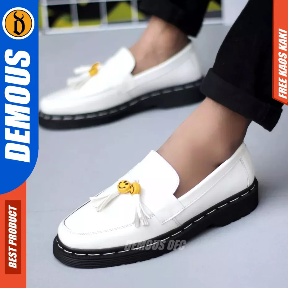 Demous Smile - Sepatu Penny Loafers Docmart Hitam Pantofel Kerja Pria