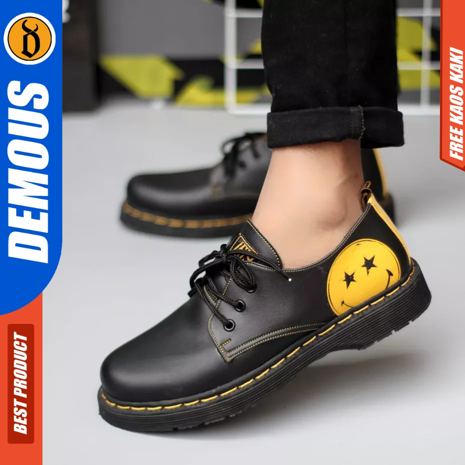 DEMOUS Bone - Sepatu Formal Docmart Low Boots Hitam Kulit Pu Pria