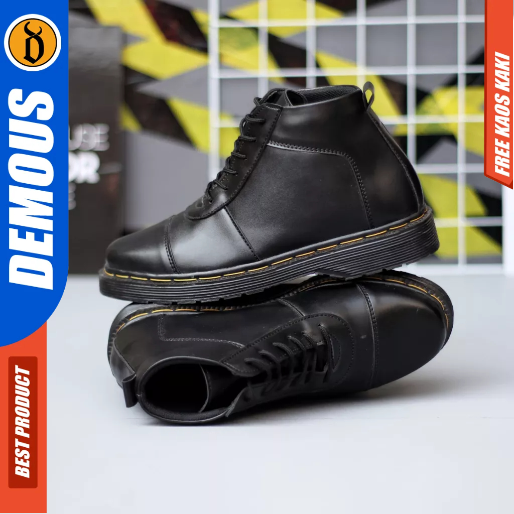 DEMOUS Kazama - Sepatu Formal Docmart Low Boots Tali Hitam Pria