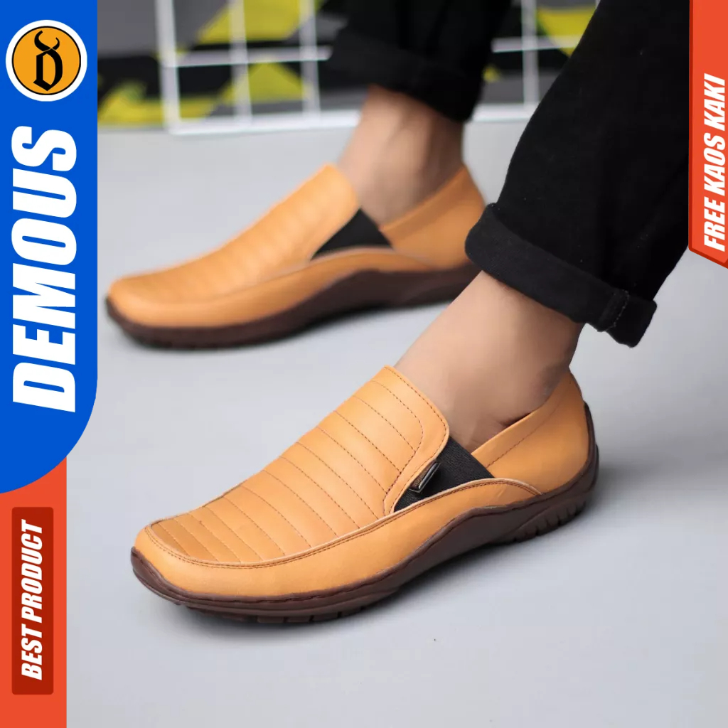 DEMOUS CORZA - Sepatu Loafers Kerja Kulit Asli Slip-on Hitam Pria