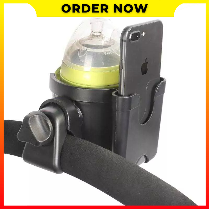 Baby Stroller Cup Holder Botol Minum Dengan Mobile Phone Smartphone Case 2-in-1 Universal JJOVCE JJ2E - 7CHK0ZBK