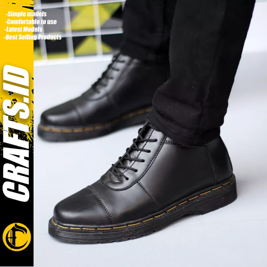 CRAFTS - Sepatu Formal Docmart Low Boots Hitam Kulit PU Kerja Pria