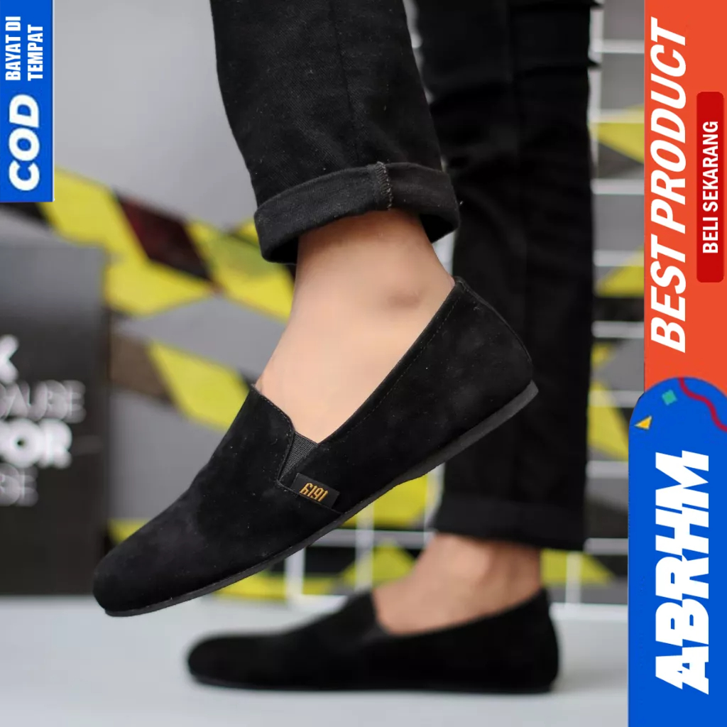 ABRHM Sepatu Casual Slip On Hitam Slop Pria