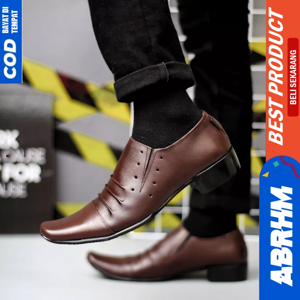 ABRHM Sepatu Pantofel Formal Hitam Kerja Kantor Kulit Asli Ukuran Besar 44 45 46 47 Pria