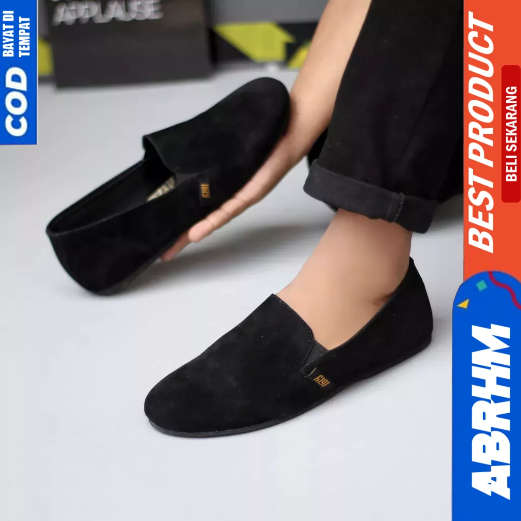 ABRHM Sepatu Slip On Casual Hitam Slop Pria