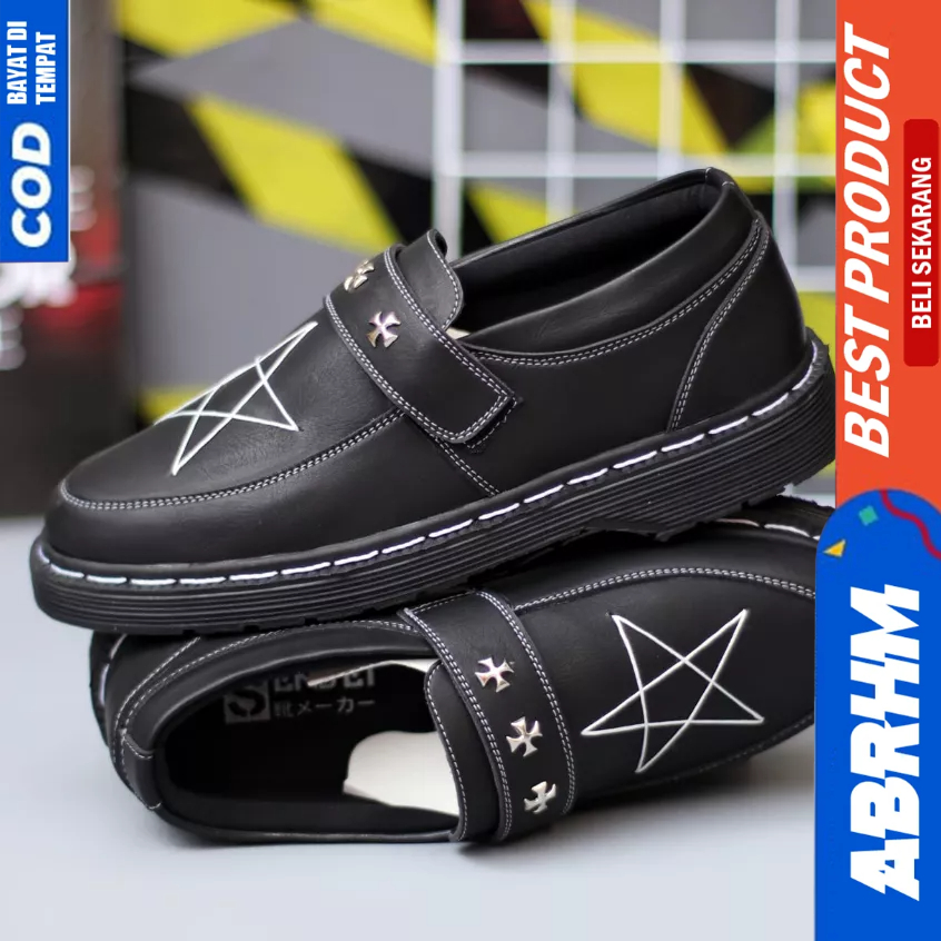 ABRHM Sepatu Loafers Docmart Formal Casual Kulit Pantofel Hitam Pria