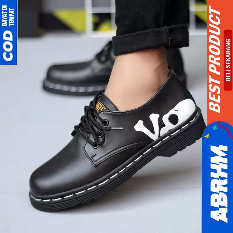 ABRHM Sepatu Formal Pantofel Docmart Casual Kulit Hitam Pria