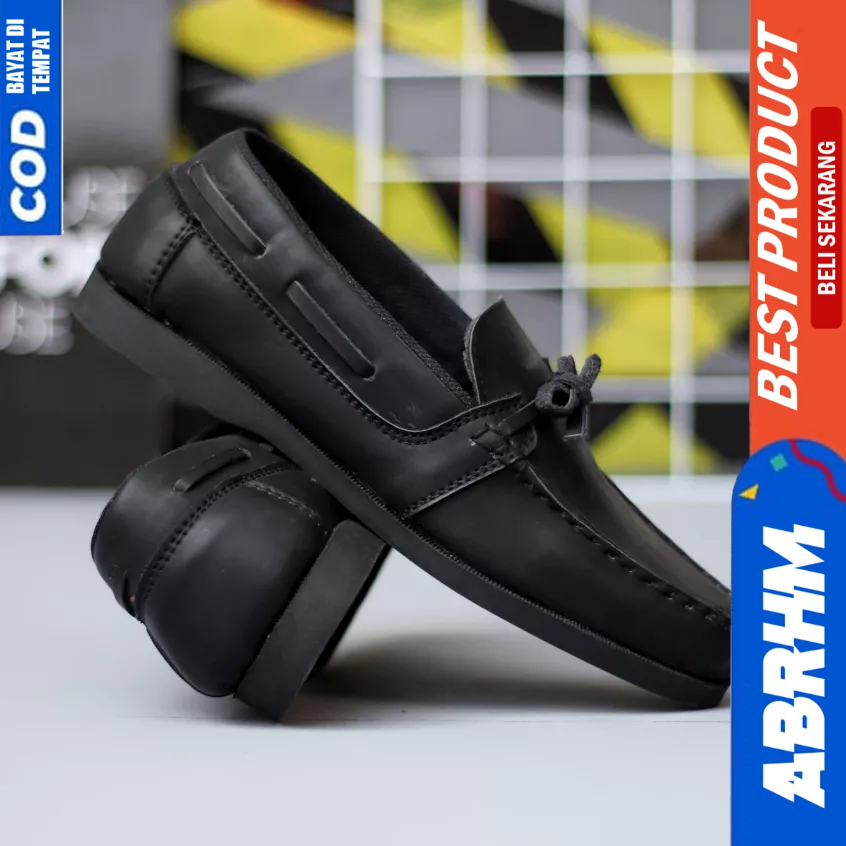 ABRHM Sepatu Loafers Casual Formal Pantofel Hitam Pria