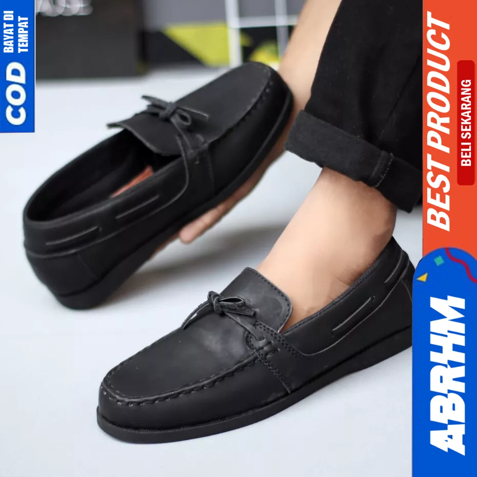 ABRHM Sepatu Loafers Casual Formal Pantofel Hitam Pria