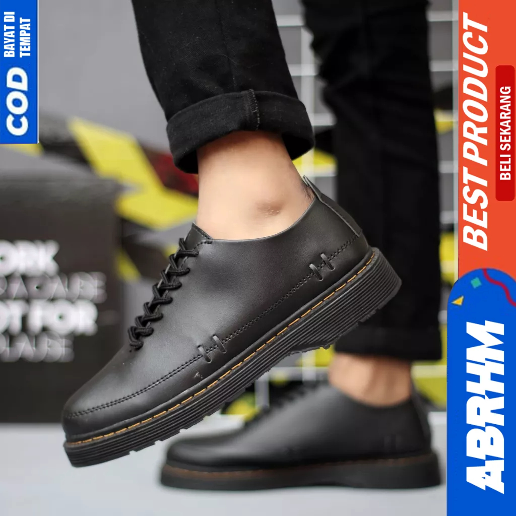 ABRHM Sepatu Formal Pantofel Docmart Low Boots Hitam Pria