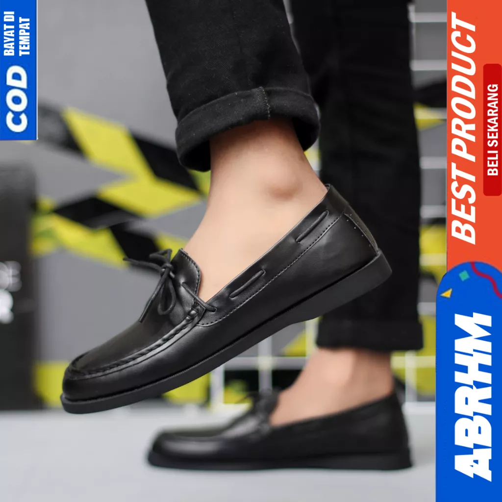 ABRHM Sepatu Loafers Hitam Formal Casual Kulit Pu Kerja Pria