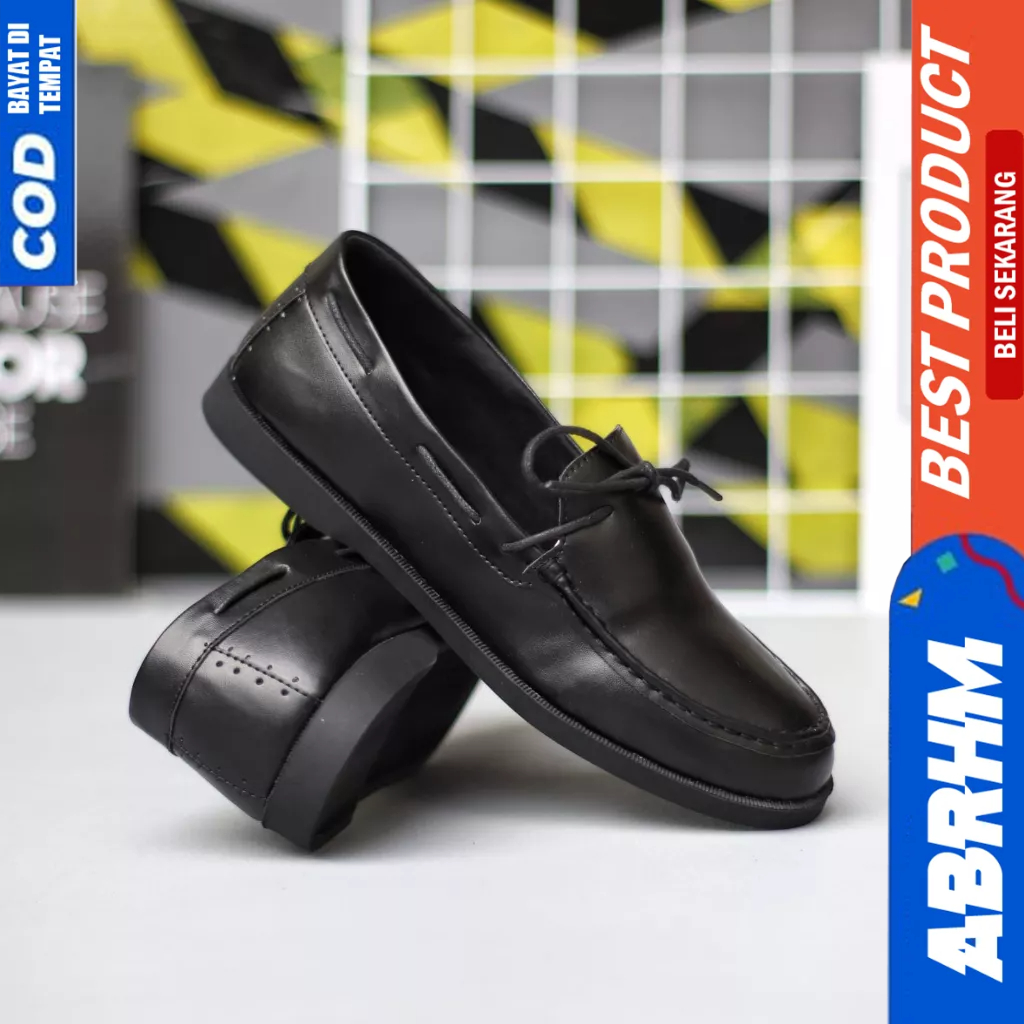 ABRHM Sepatu Loafers Hitam Formal Casual Kulit Pu Kerja Pria