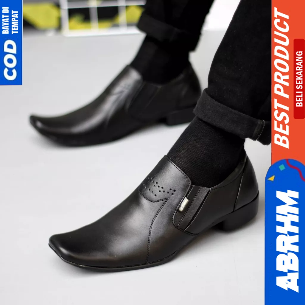 ABRHM Sepatu Kerja Hitam Kulit Formal Pantofel Ukuran Besar 44 45 46 47 Pria