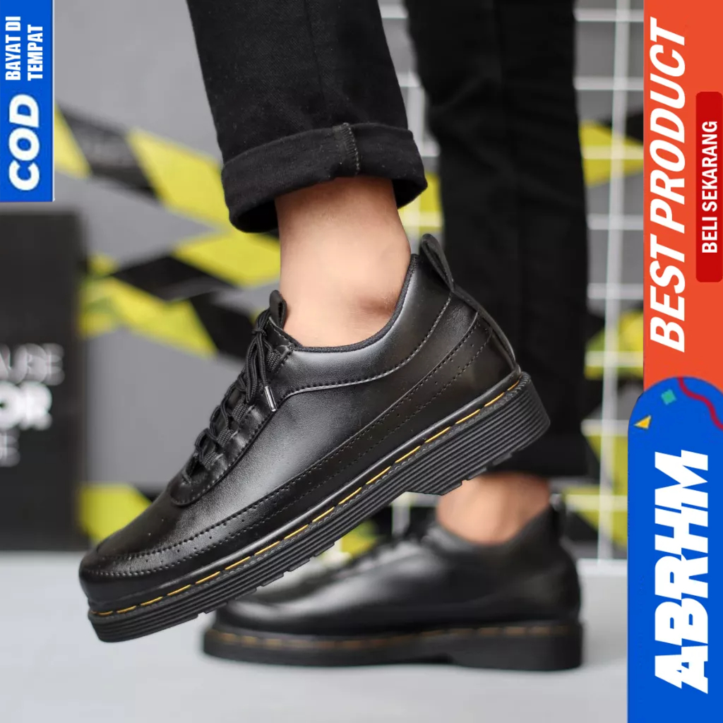 ABRHM Sepatu Formal Docmart Low Boots Pantofel Hitam Kerja Pria