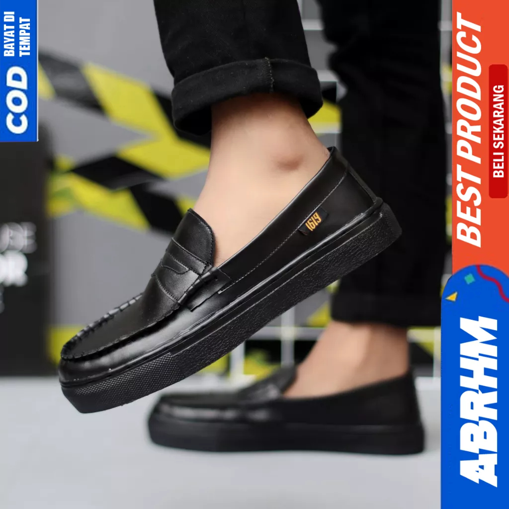 ABRHM Sepatu Loafers Hitam Casual Formal Kerja Pria