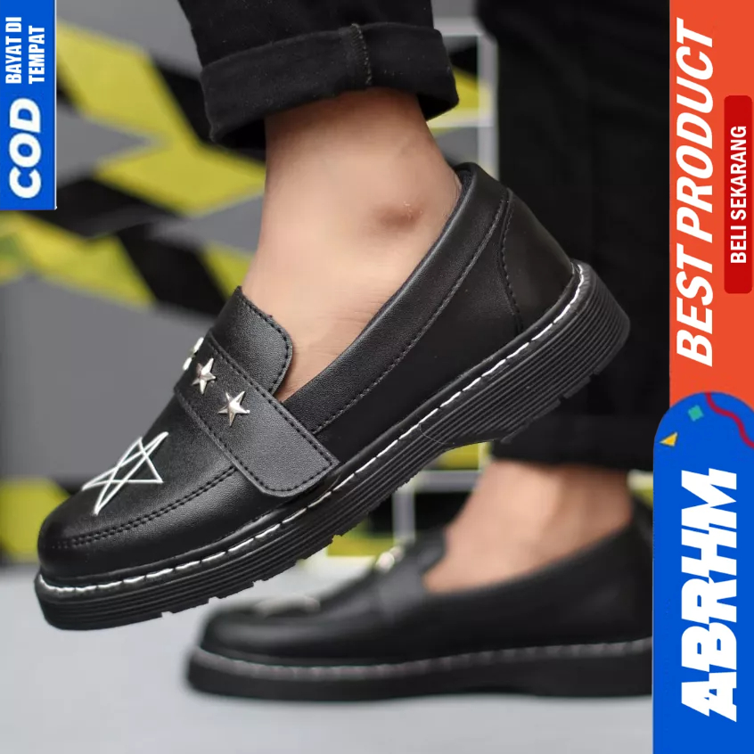 ABRHM Sepatu Docmart Kerja Loafers Formal Pantofel Hitam Pria