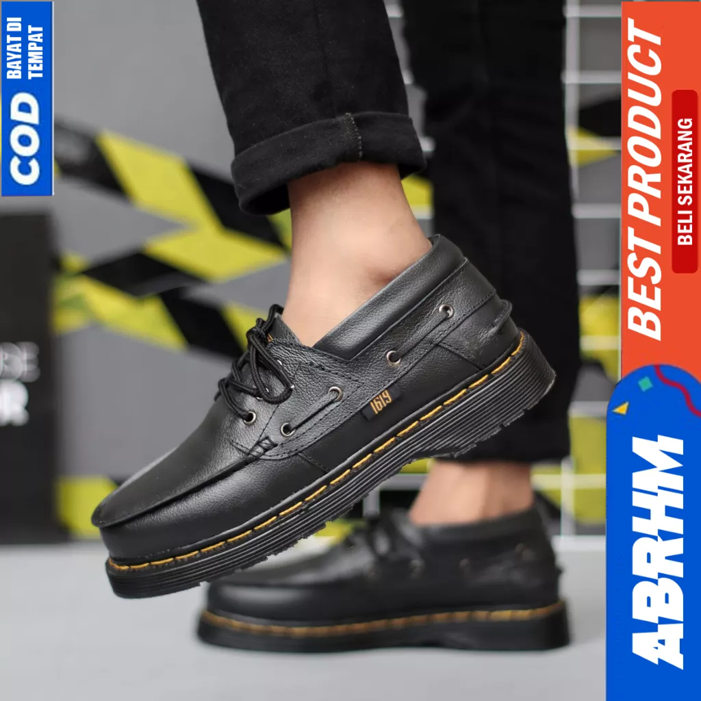 ABRHM Formal Pantofel Kulit Docmart Low Boots Kerja Hitam Pria