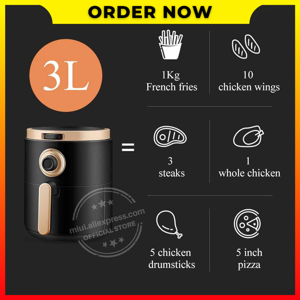 Mesin Alat Penggoreng Udara Tanpa Minyak Smart Air Fryer 3L MIUI - WIHZ04BK