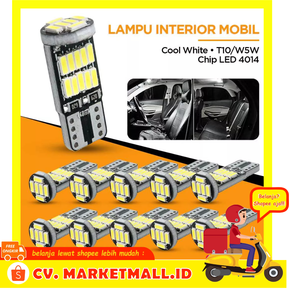10 PCS Bohlam Lampu LED Aksesoris Interior Auto Sistem Pencahayaan Mobil Super Terang Cool White T10 W5W NLpearl CAN-4014
